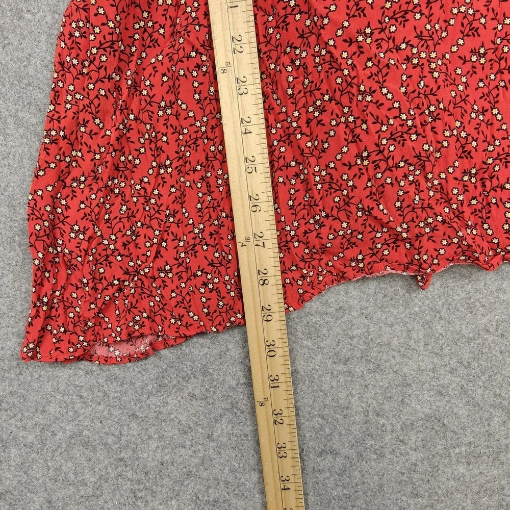 Free People Dress Womens Large Red‎ Floral Wrap Ruffle Mini V Neck Puff Sleeve
